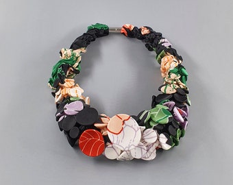 Textil Collier, Textil Schmuck, Bold Statement Halskette, Einzigartige Bib Halskette, Bunte Halskette, Lange Halskette, Handgemachte Stoff Halskette