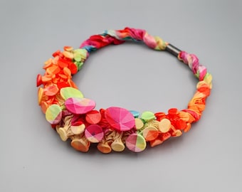 Shibori Necklace, Funky Necklace for Woman, Shibori Jewelry, Colorful Necklace, Fabric Necklace, Bib Statement Necklace, Avant Garde