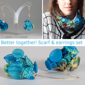 Bohemian Jewelry Set, Fabric Jewelry Set, Choker Collar, Fabric Necklace, Chunky Necklace, Statement Fabric Earrings, Unusual Earrings