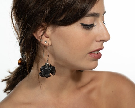 Unique Black Earrings Long Statement Earrings Fabric Jewelry