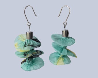 Turquoise Drop Earrings, Handmade Fabric Earrings, Textile Earrings, Sculptural Earrings, Turquoise Long Earrings, Artisan Earrings