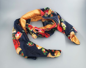 Head Band Scarf, Headband Scarf, Maximalist Accessories, Head Scarf, Handmade Floral Velvet Hair Scarf, Floral Hair Scarf, Hair Scarf Piece