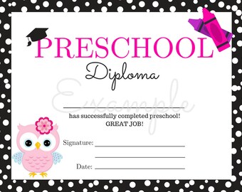 instant download preschool graduation diploma certificate etsy preschool graduation certificate printable