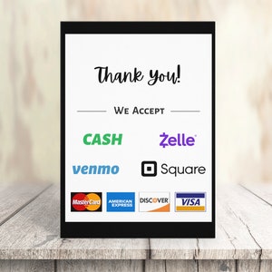 Signe de paiement imprimable | Nous acceptons que les cartes de crédit signent | Signe de paiement du fournisseur | Téléchargement instantané