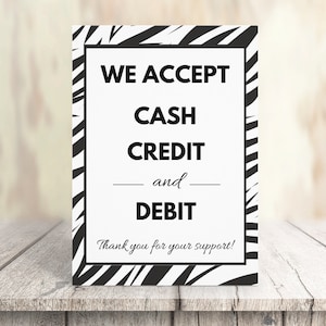Afdrukbaar betalingsbord | Betaalmethodeteken | Wij accepteren creditcards teken