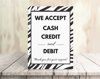 Panneau imprimable « Modes de paiement » | Plaque de carte de crédit Vendor Fair (téléchargement numérique)