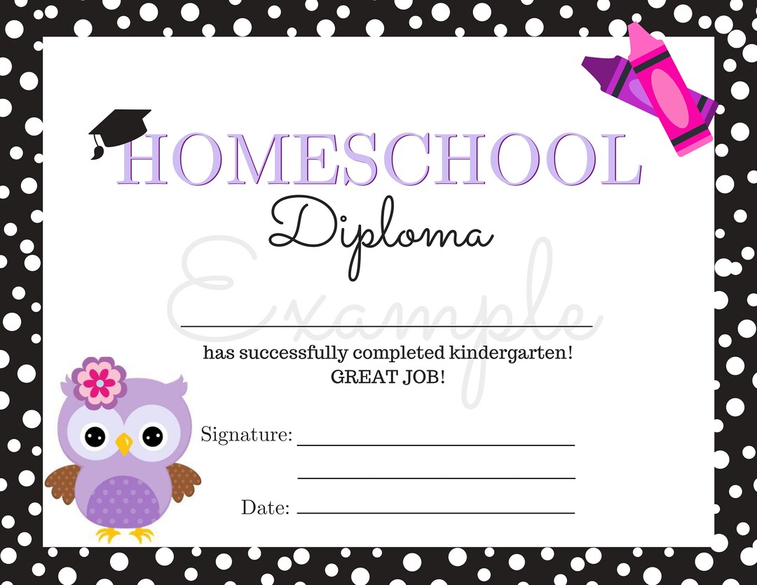 Homeschool Diploma Kindergarten | Printable Home School Certificate - Etsy