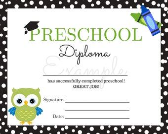 Preschool Graduation Diploma | Instant Download