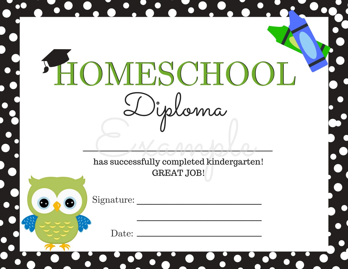 homeschool diploma kindergarten printable home school etsy