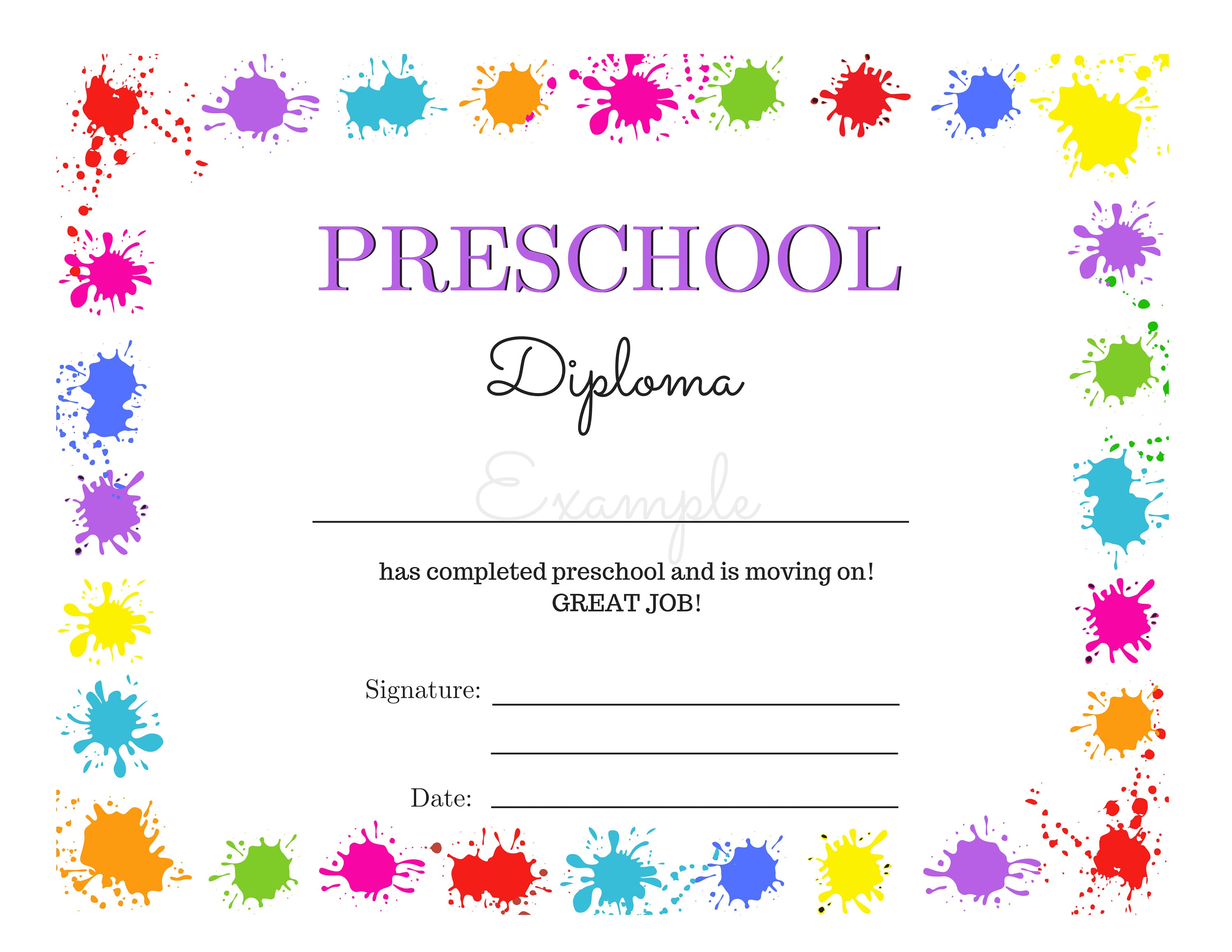 Preschool Graduation Diploma Instant Download Printable Etsy Canada