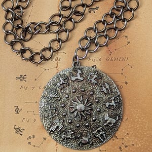 Vintage Silver Tone Zodiac Medallion Necklace