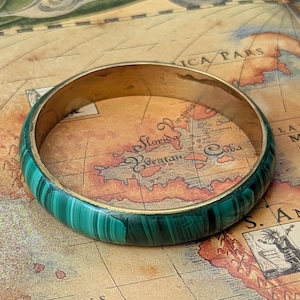 Vintage Brass Malachite Bangle Bracelet
