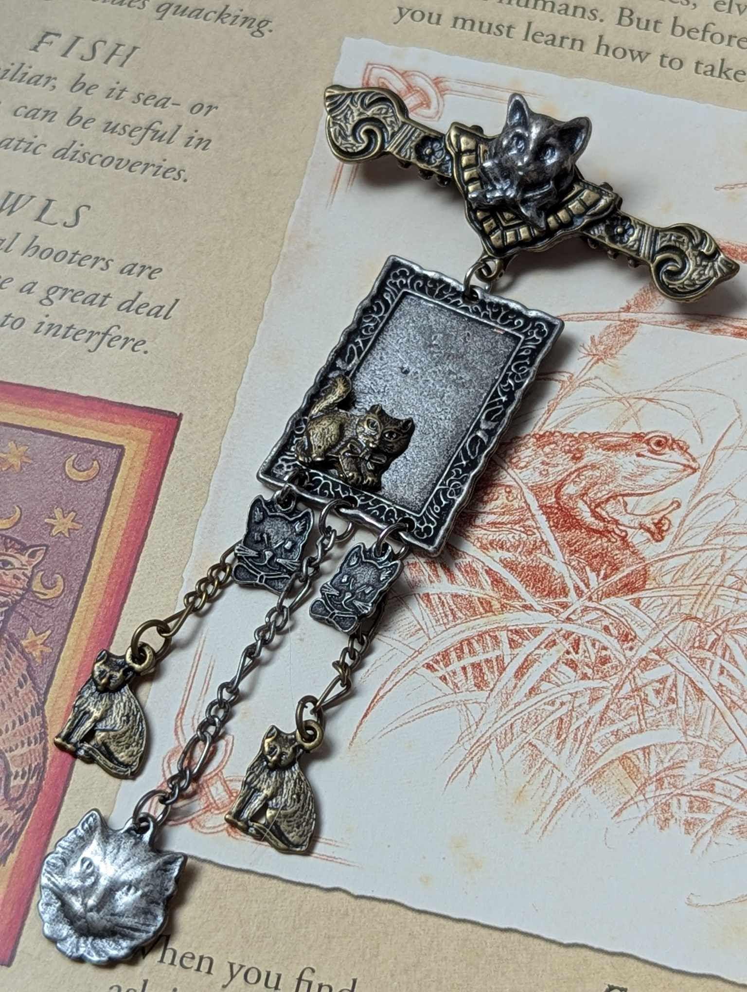 Vintage X. W. Style by Sharon Yao Cat/kitty Pewter and Brass