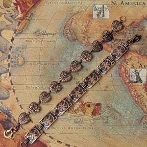 Vintage Copper Stamped Link Panel Southwest Bracelet