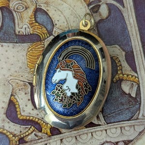 Well-Loved Vintage Cloisonne Fading Gold Tone to Silver Tone Unicorn Locket