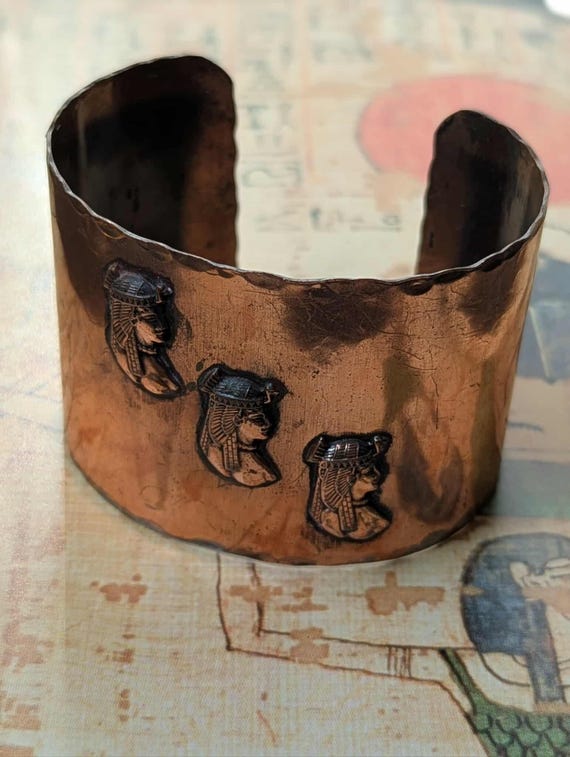 Vintage Egyptian Revival Copper Goddess Isis Bracelet