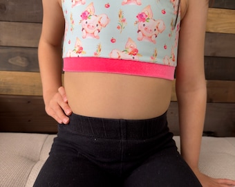 Little girls sport bra with pig design/ Gift for dancers