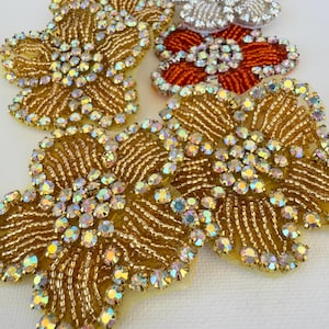 Handmade Rhinestone Flower Applique: Beaded Dance Costume Embellishment
