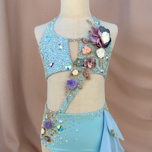 Baby Blue Lyrical Dance Dress: Rhinestone Performance Costume, Size 7/8