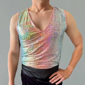 Rainbow Sparkly Tank Top Festival Wear Holographic Iridescent Dance Performance Outfit