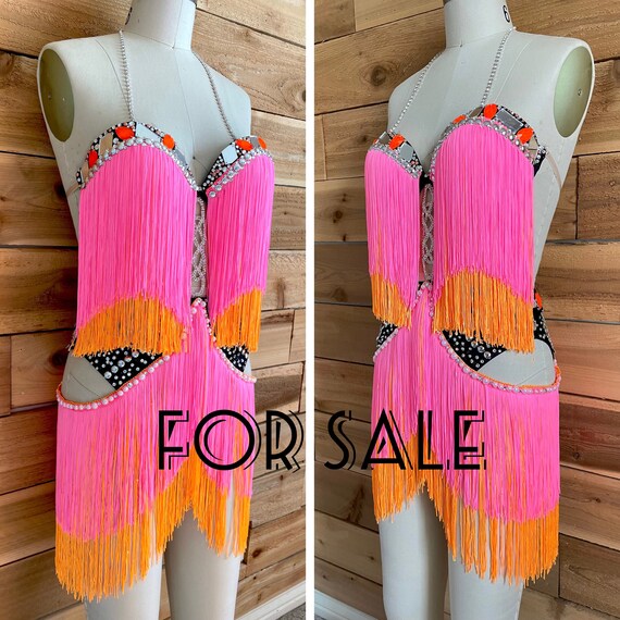 Latin Dance Costume/ Neon Fringe Dress/ Competition Dance | Etsy