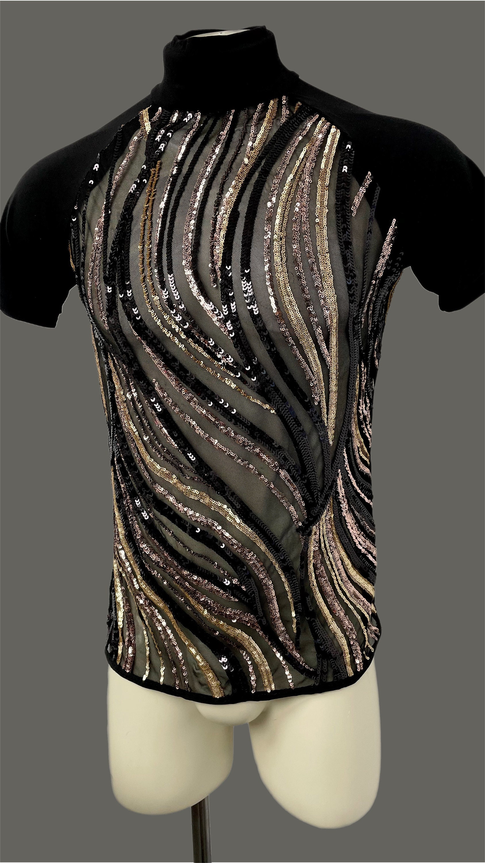Men’s Stretchy Stripe Latin Tango Dance Shirt With Shorts – Ballroom Party Wear, Black