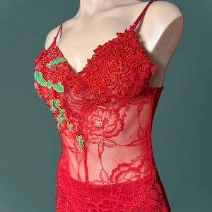 Red Lace Lyrical Dance Costume: Floral Appliqu Performance Slip Dress  Contemporary Outfit - Etsy