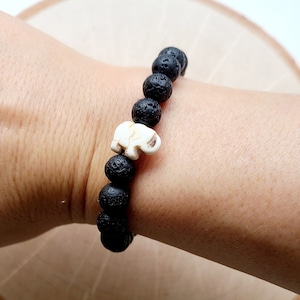 Black Lava Stone, Bohemian Bracelet, Semiprecious Stone Bracelet, Expression Bracelet, Reconstituted Stone Elephant, Durable Stretch Cord