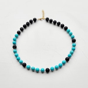 Turquoise Howlite Choker Necklace, Black Lava Choker, Hand Knotted Choker, Semiprecious Stone Choker Necklace, Healing Necklace, Boho Jewels