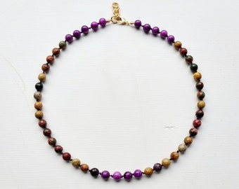 Picasso Jasper Choker, Friendship Necklace, Creativity Necklace, Boho Women's Choker, Purple Quartzite Choker, Healing Necklace for Women