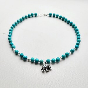 Loyalty - Determination Necklace, Silver Elephant Charm Choker, Turquoise Howlite Women&#39;s Choker, Women&#39;s Boho Choker Necklace