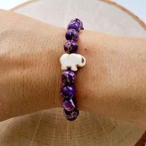 Purple Jasper, Boho Bohemian Bracelet, Semiprecious Stone Bracelet, Expression Bracelet, Reconstituted Stone Elephant, Durable Stretch Cord
