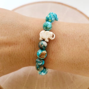 Reconstituted Stone, Boho Bracelet, Semi Precious Stone Bracelet, Expression Bracelet, Reconstituted Stone Elephant, Durable Stretch Cord