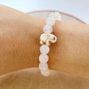 White Quartzite, Boho Bohemian Bracelet, Semrecious Stone Bracelet, Expression Bracelet, Reconstituted Stone Elephant, Durable Stretch Cord