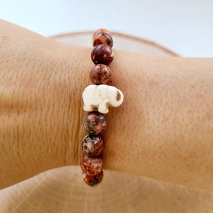 Leopard Jasper, Boho Bohemian Bracelet, Semiprecious Stone Bracelet, Expression Bracelet, Reconstituted Stone Elephant, Durable Stretch Cord