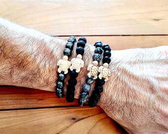 Pulsera elástica duradera para hombre, pulsera de piedra semipreciosa reconstituida turquesa o encanto elefante, pulsera de cuentas de hombre boho fuerte