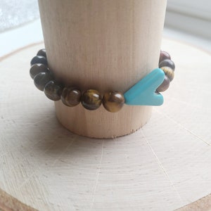 Turquoise Arrowhead Charm Bracelet, Tiger Eye Semiprecious Stone Bracelet, Women&#39;s Bead Boho Bracelet, Charm Bracelet, Tiger Eye, Turquoise