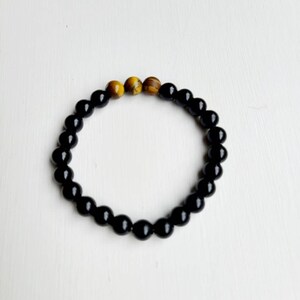 Men&#39;s/Unisex Durable Black Jasper and Tiger Eye Semiprecious Stone Stretch Bracelet, Bohemian Meditation Stone Positive Energy Bracelet