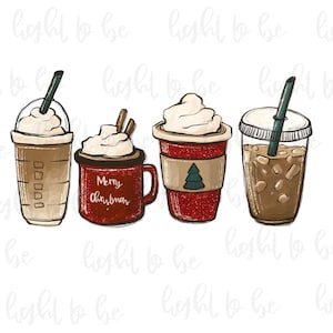 Christmas coffee PNG, latte iced warm cozy winter iced world download | Sublimation design hand drawn Printable file Graphic Clipart Tshirt