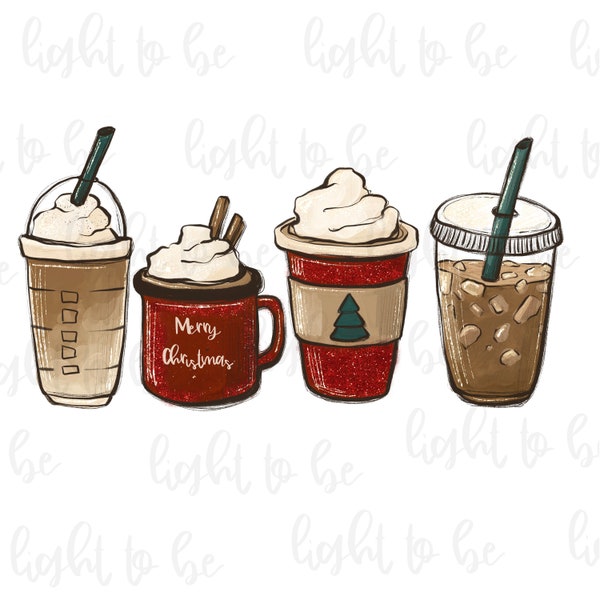 Christmas coffee PNG, latte iced warm cozy winter iced world download | Sublimation design hand drawn Printable file Graphic Clipart Tshirt