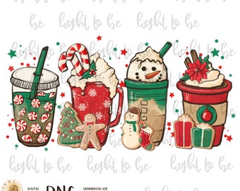 Christmas coffee PNG, snowmen red peppermint iced latte sweets snow cozy winter women Sublimation design hand drawn Printable file Tshirt