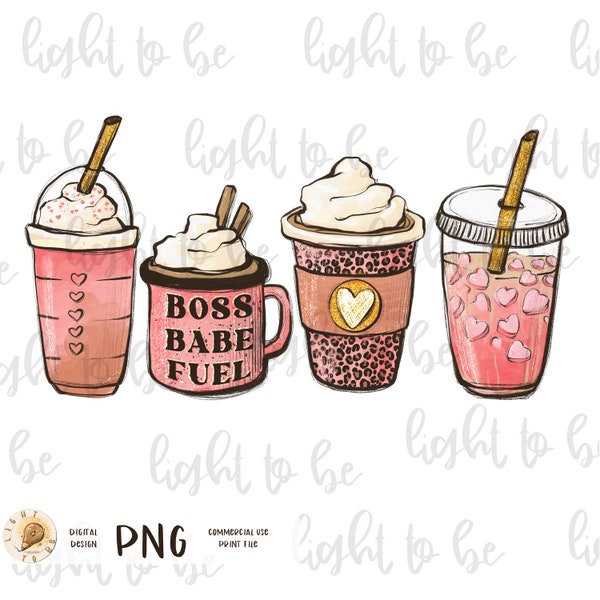 Boss babe fuel Coffee PNG, simple boss girl gift latte woman hustle Iced digital Sublimation design hand drawn Printable Clipart Tshirt