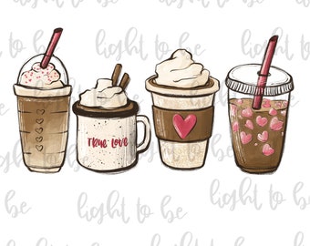 Valentine coffee lover PNG, latte iced cute funny coffee digital download, Sublimation design hand drawn Printable Graphic Clipart Tshirt