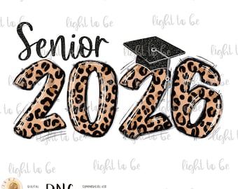 2026 Senior Leopard Cheetah PNG: Glitter Graduation Sublimation Design (Digital Download
