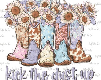Kick the dust up PNG, Sunflowers and boots, pink white and purple cowgirl, patriotic American country western pastel colors, cheetah leopard