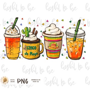 Cinco de Mayo Coffee PNG, Mexico latte cute funny Iced coffee drink digital Sublimation design hand drawn Printable Graphic Clipart Tshirt image 10