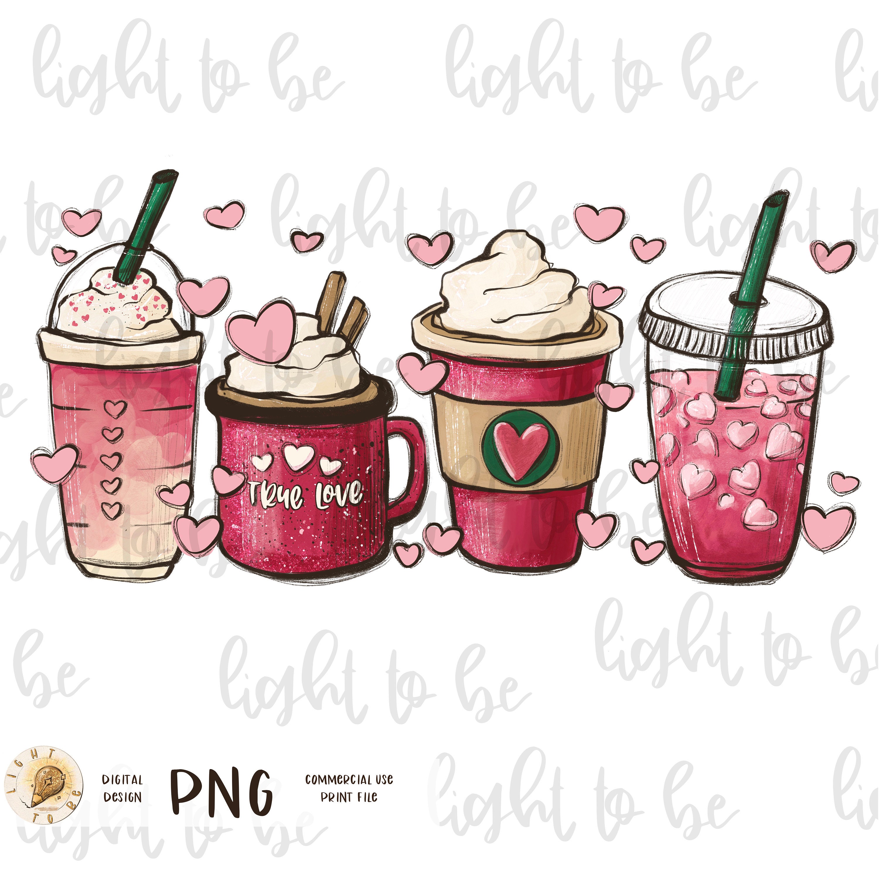 Valentine coffee lover PNG, latte iced stars coffee digital download, Sublimation design hand drawn Printable Graphic custom gift shirt
