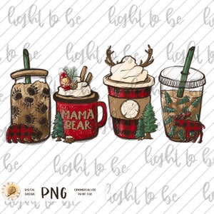 Mama bear PNG, Lumberjack coffee red and black iced latte bear wood cozy winter women Sublimation design hand drawn Printable file Tshirt
