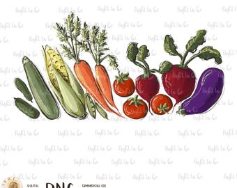 Farm Fresh Veggies PNG: Hand-Drawn Farmers Market Design (Digital Download