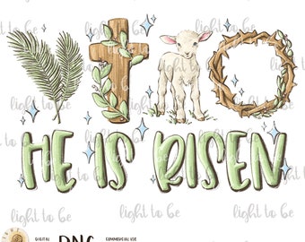 Er ist auferstanden PNG, True Osterlamm Krone aus Dorn Kreuz Palm Jesus Christus christliche religiöse Bibel Verse digitale Sublimation gezeichnetes T-Shirt